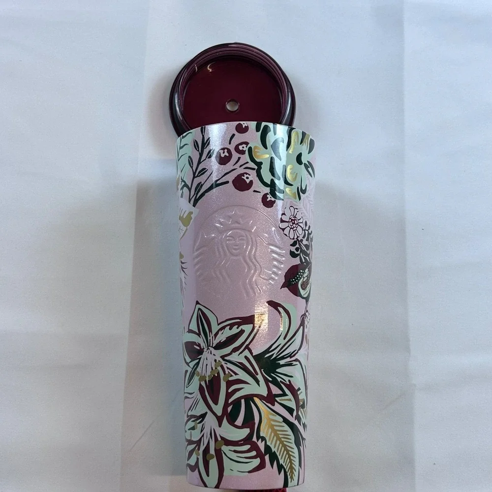 Starbucks 2022 Holiday Pink‎ Enchanted Forest Floral Tumbler 24oz Rare! SB-3